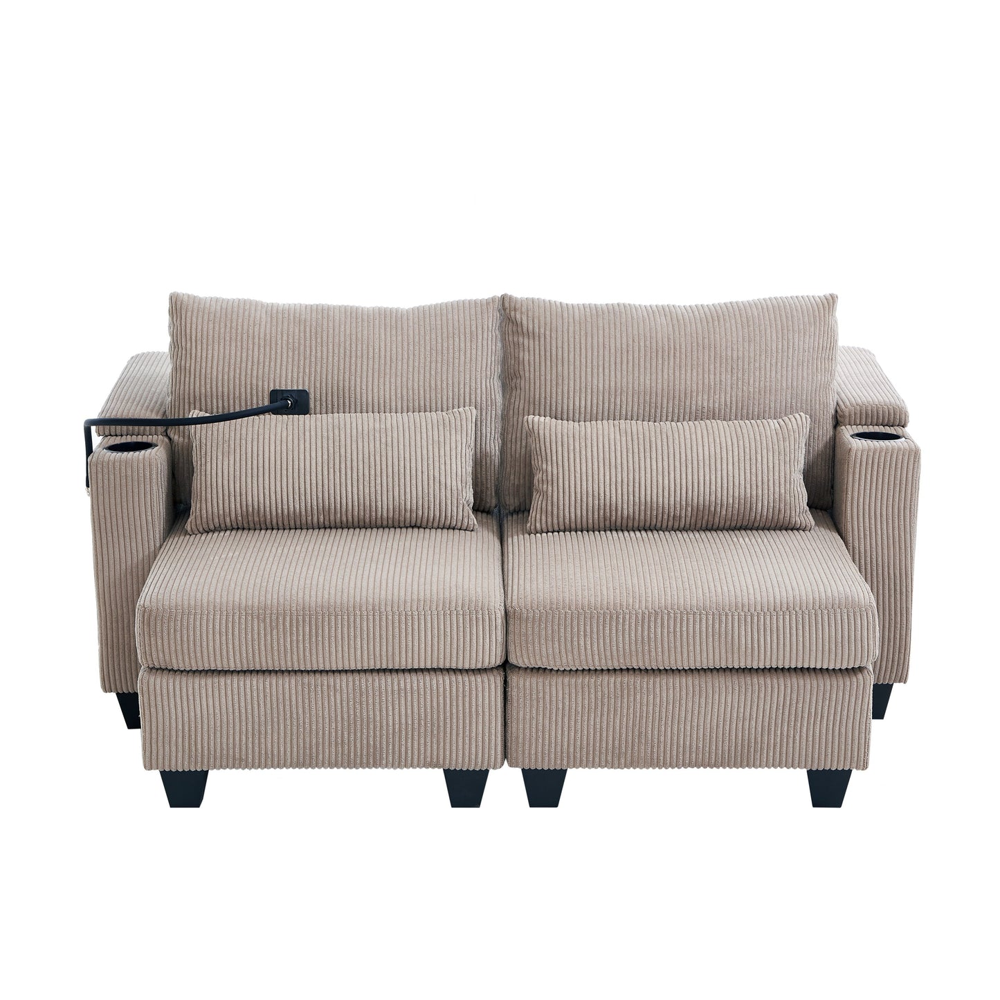 Divano letto trasformabile in chaise longue da 63 posti, divano letto in velluto a coste con porte USB e due portabicchieri