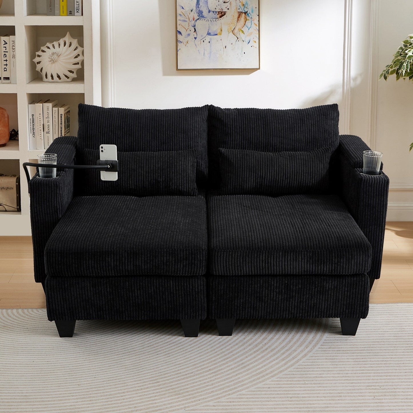 Divano letto trasformabile in chaise longue da 63 posti, divano letto in velluto a coste con porte USB e due portabicchieri