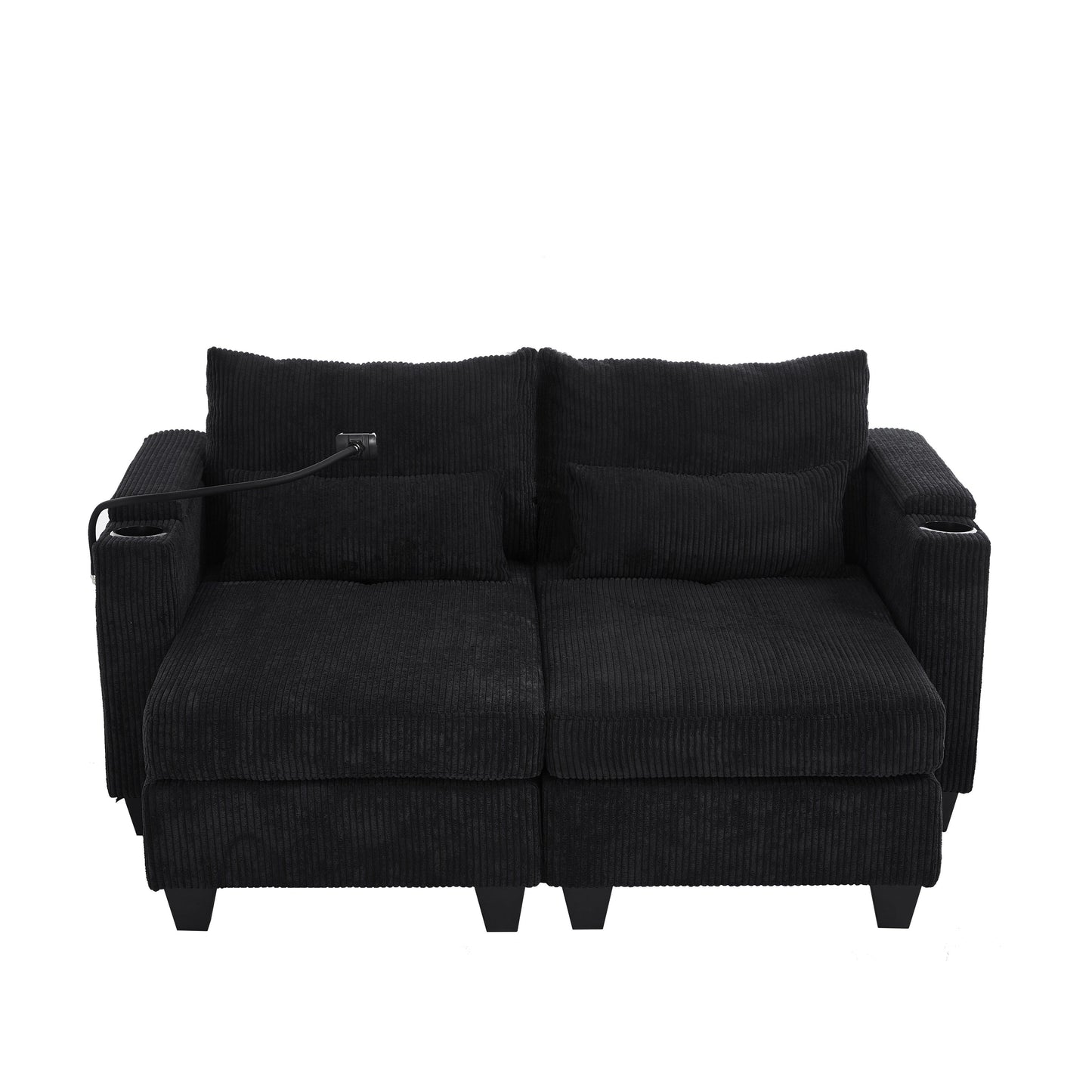 Divano letto trasformabile in chaise longue da 63 posti, divano letto in velluto a coste con porte USB e due portabicchieri