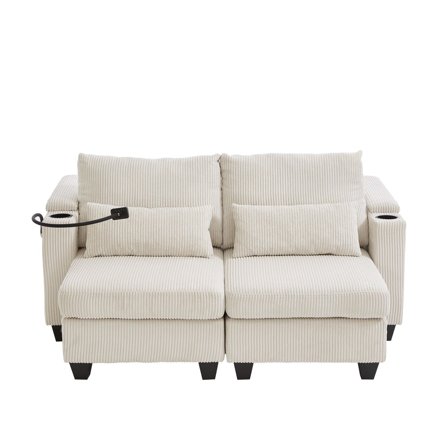 Divano letto trasformabile in chaise longue da 63 posti, divano letto in velluto a coste con porte USB e due portabicchieri