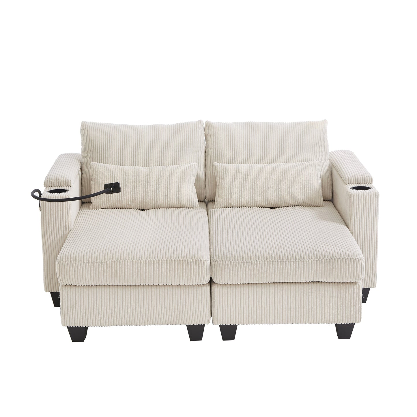 Divano letto trasformabile in chaise longue da 63 posti, divano letto in velluto a coste con porte USB e due portabicchieri