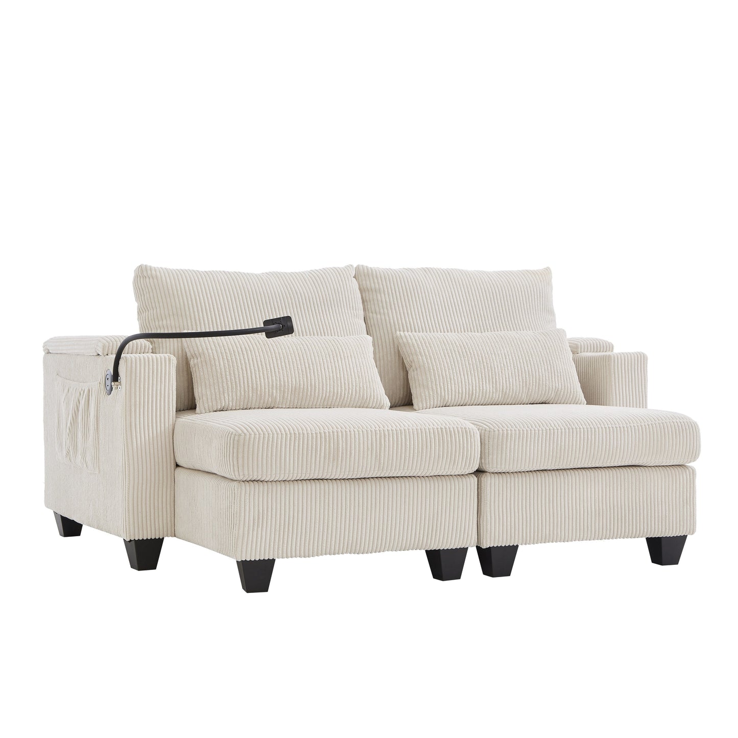 Divano letto trasformabile in chaise longue da 63 posti, divano letto in velluto a coste con porte USB e due portabicchieri