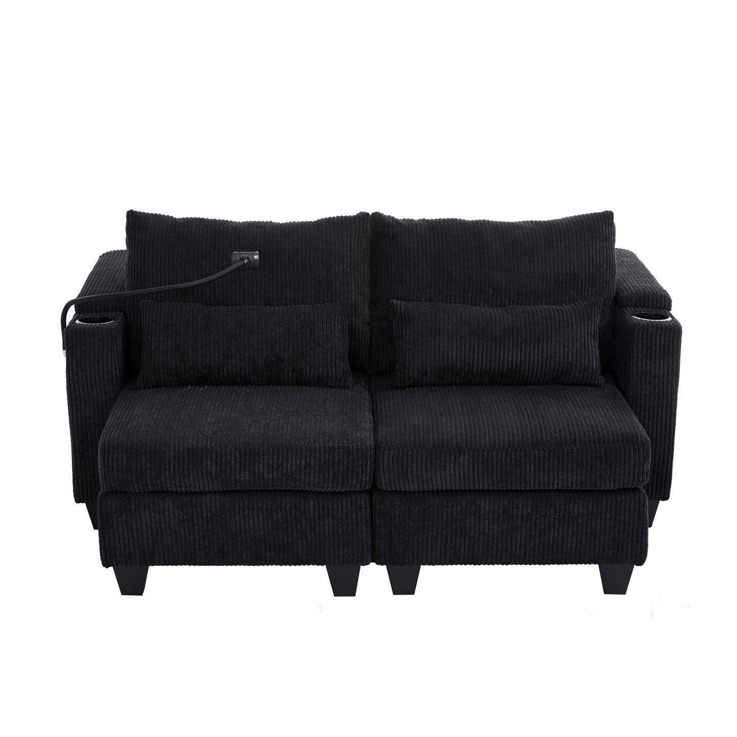 Divano letto trasformabile in chaise longue da 63 posti, divano letto in velluto a coste con porte USB e due portabicchieri
