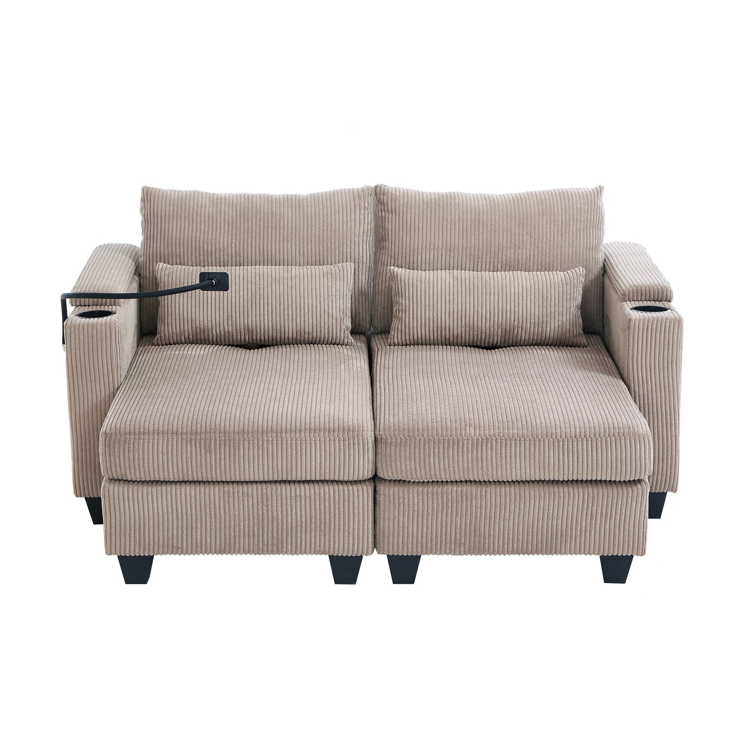 Divano letto trasformabile in chaise longue da 63 posti, divano letto in velluto a coste con porte USB e due portabicchieri