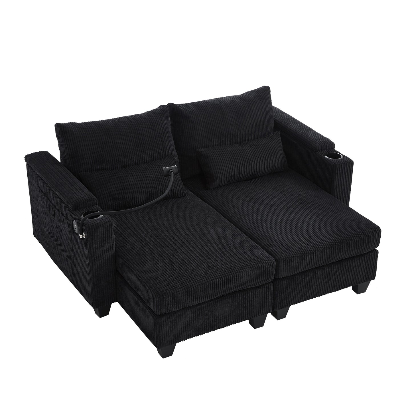 Divano letto trasformabile in chaise longue da 63 posti, divano letto in velluto a coste con porte USB e due portabicchieri