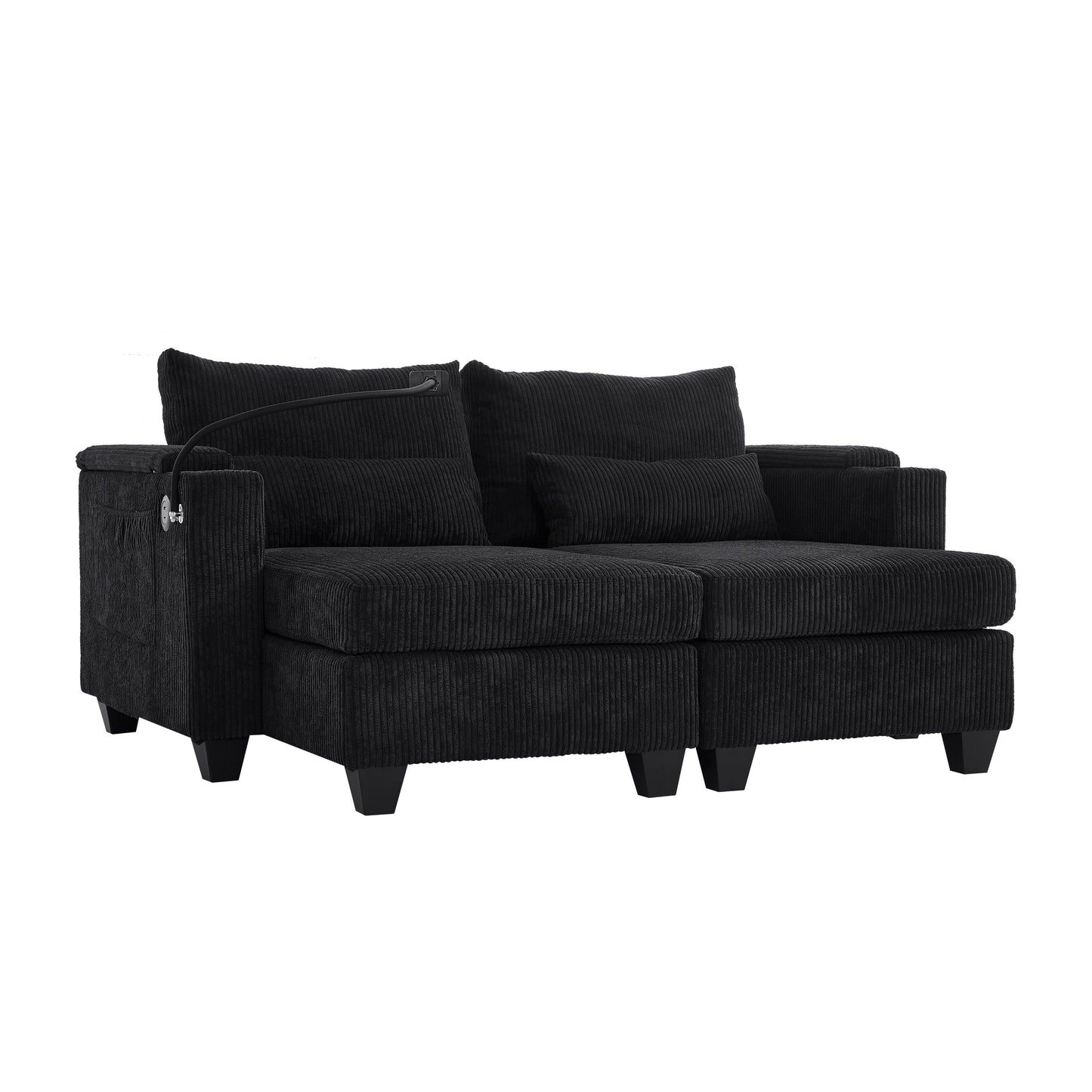 Divano letto trasformabile in chaise longue da 63 posti, divano letto in velluto a coste con porte USB e due portabicchieri