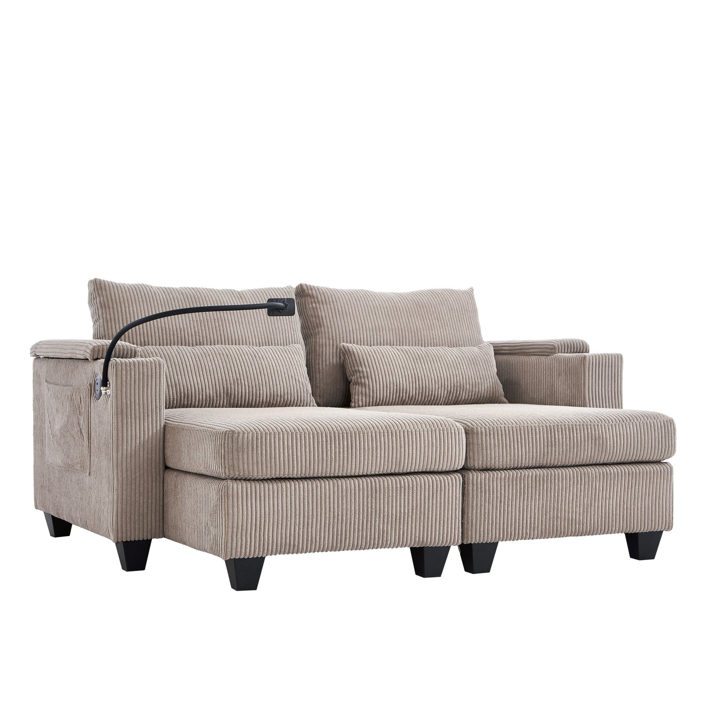Divano letto trasformabile in chaise longue da 63 posti, divano letto in velluto a coste con porte USB e due portabicchieri
