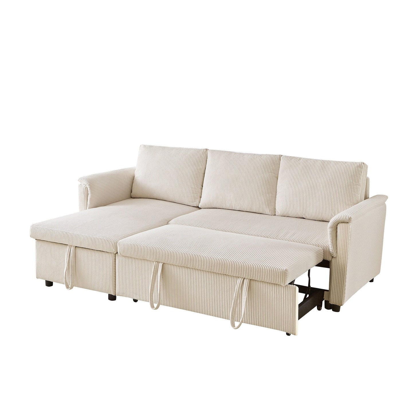Divano letto estraibile modulare in velluto a coste trasformabile con chaise longue contenitore e schienale reclinabile per soggiorno