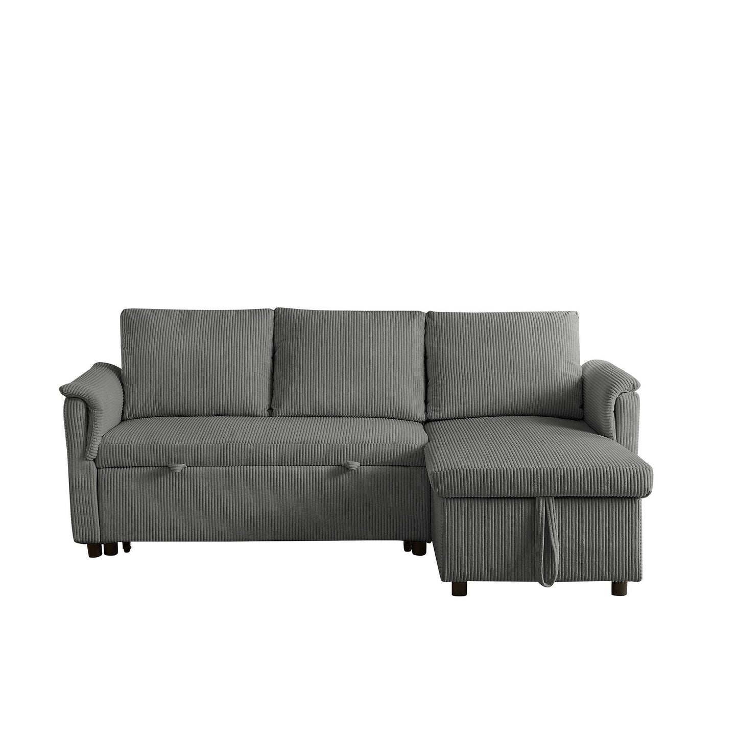 Divano letto estraibile modulare in velluto a coste trasformabile con chaise longue contenitore e schienale reclinabile per soggiorno