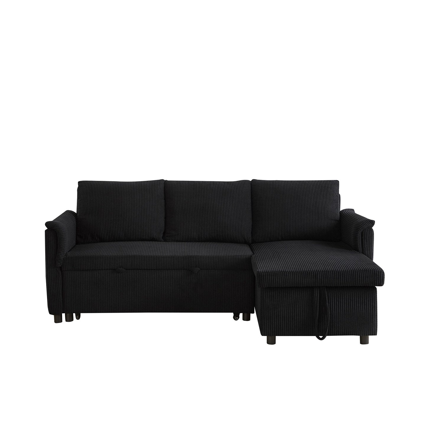 Divano letto estraibile modulare in velluto a coste trasformabile con chaise longue contenitore e schienale reclinabile per soggiorno