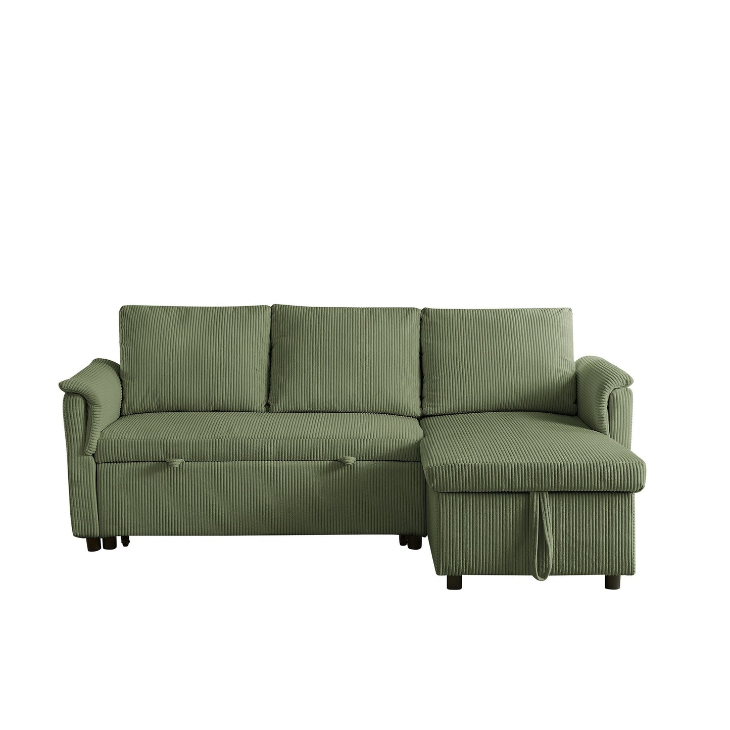Divano letto estraibile modulare in velluto a coste trasformabile con chaise longue contenitore e schienale reclinabile per soggiorno