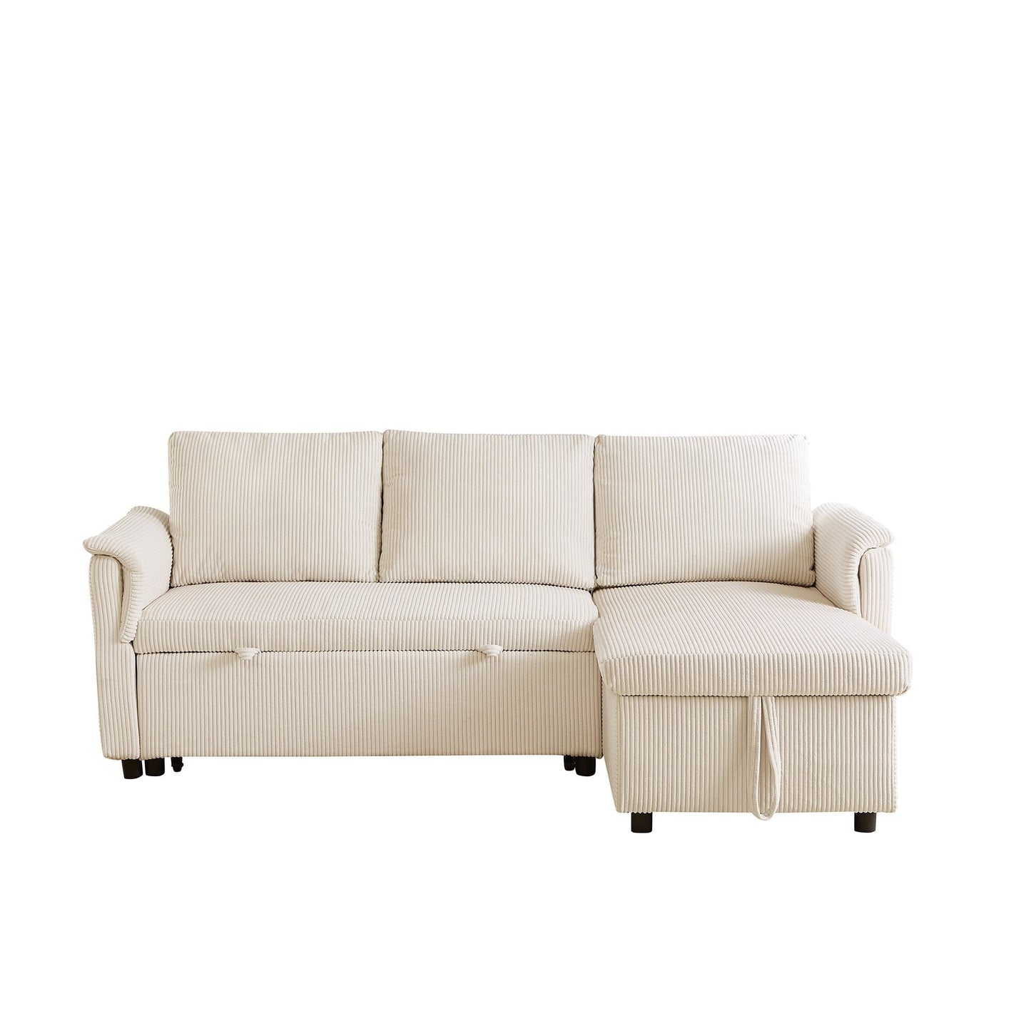 Divano letto estraibile modulare in velluto a coste trasformabile con chaise longue contenitore e schienale reclinabile per soggiorno