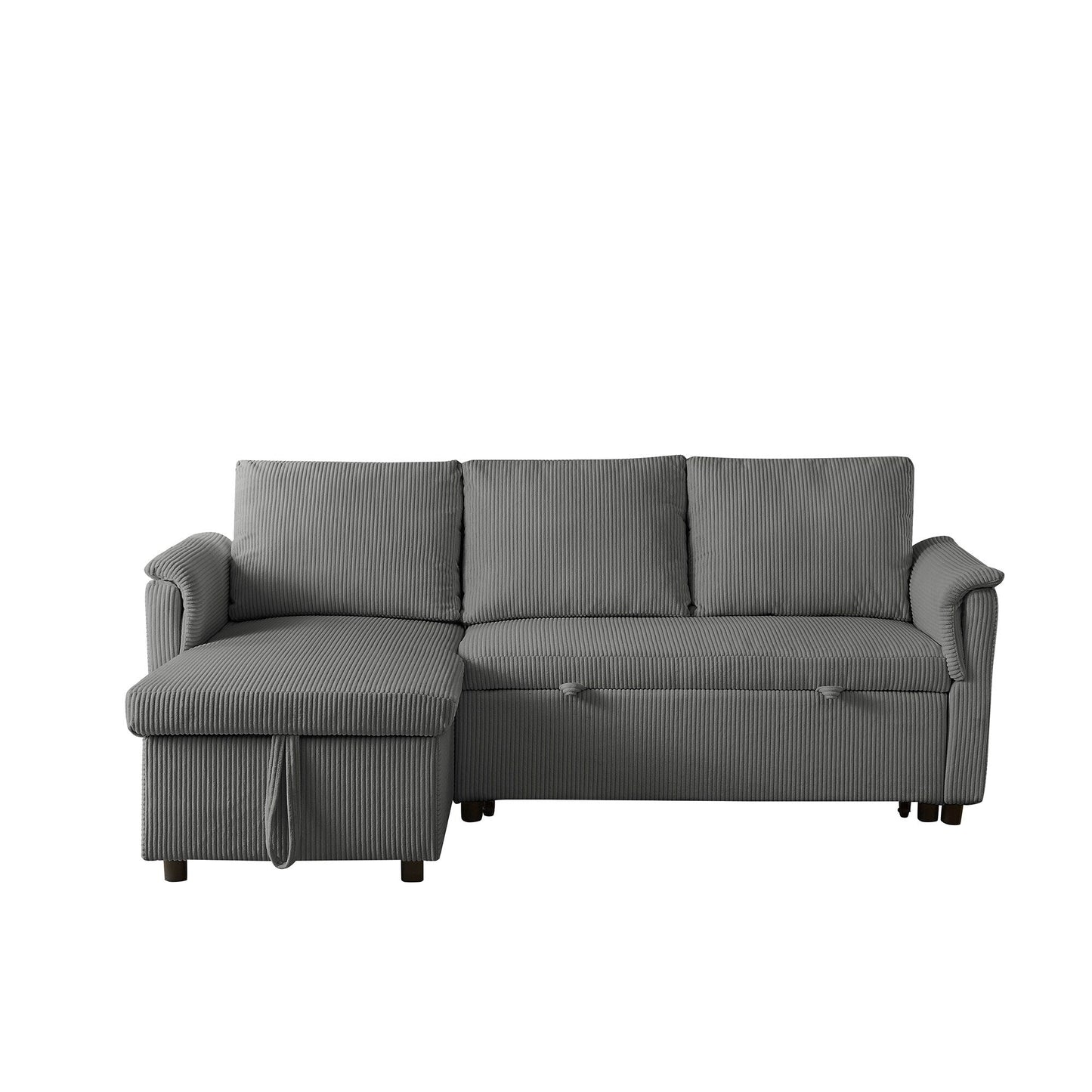 Divano letto estraibile modulare in velluto a coste trasformabile con chaise longue contenitore e schienale reclinabile per soggiorno