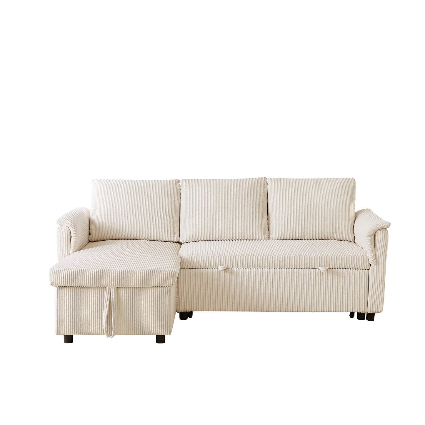 Divano letto estraibile modulare in velluto a coste trasformabile con chaise longue contenitore e schienale reclinabile per soggiorno