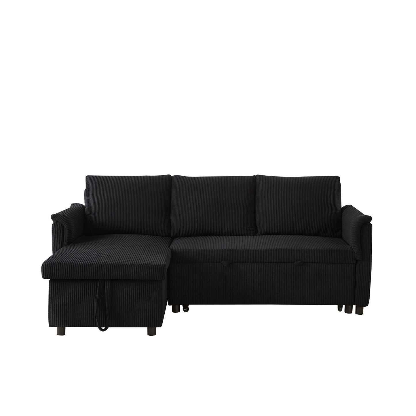 Divano letto estraibile modulare in velluto a coste trasformabile con chaise longue contenitore e schienale reclinabile per soggiorno