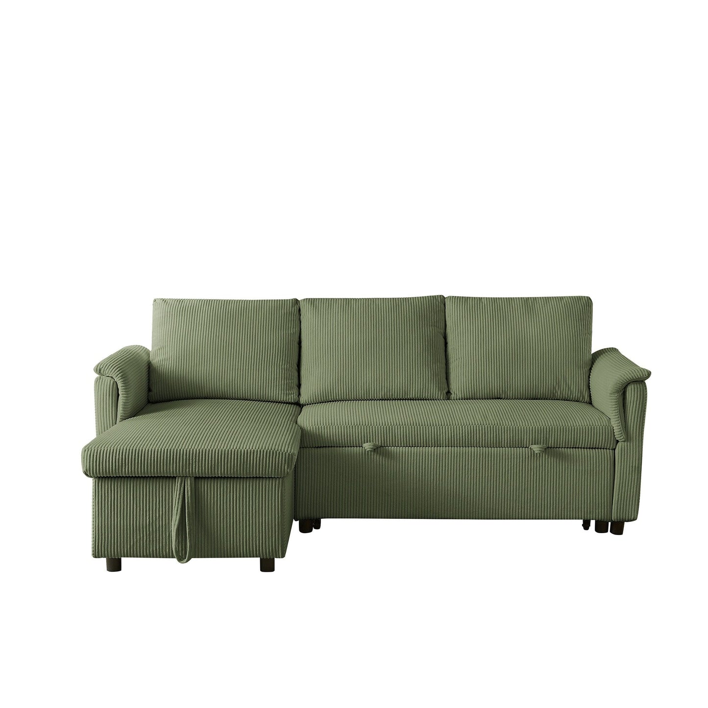 Divano letto estraibile modulare in velluto a coste trasformabile con chaise longue contenitore e schienale reclinabile per soggiorno
