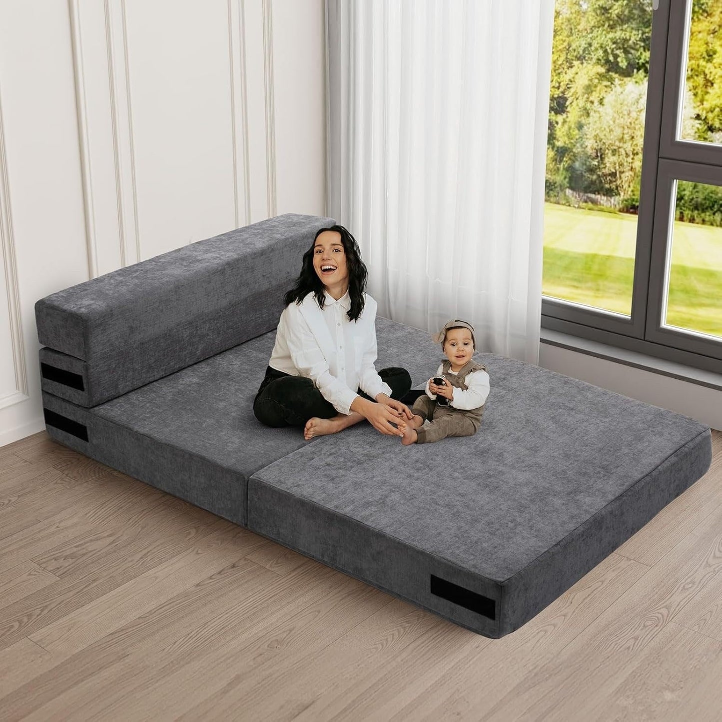 Divano letto pieghevole convertibile - Poltrona letto matrimoniale con cuscino e materasso in schiuma, divano futon grigio per soggiorno/camera da letto