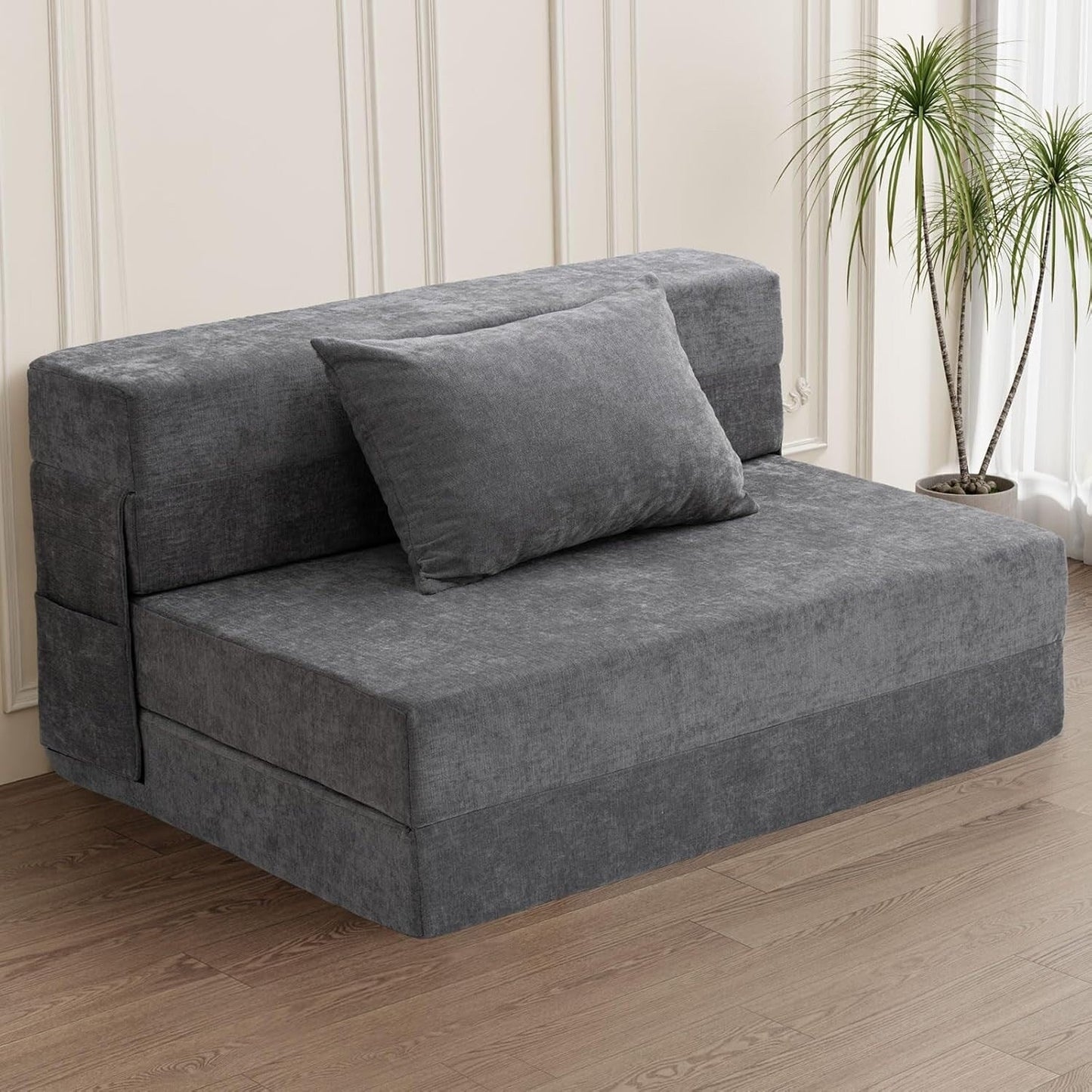 Divano letto pieghevole convertibile - Poltrona letto matrimoniale con cuscino e materasso in schiuma, divano futon grigio per soggiorno/camera da letto