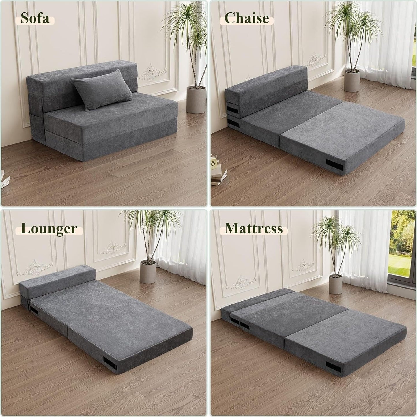 Divano letto pieghevole convertibile - Poltrona letto matrimoniale con cuscino e materasso in schiuma, divano futon grigio per soggiorno/camera da letto