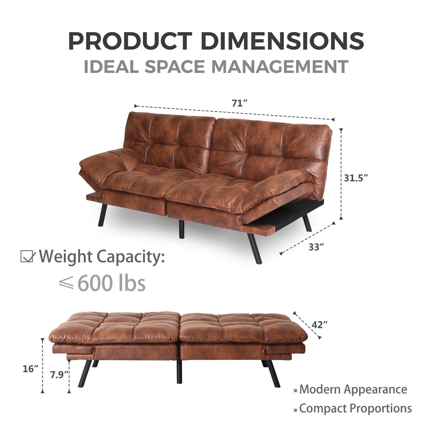 Divano letto futon trasformabile, divano letto pieghevole moderno