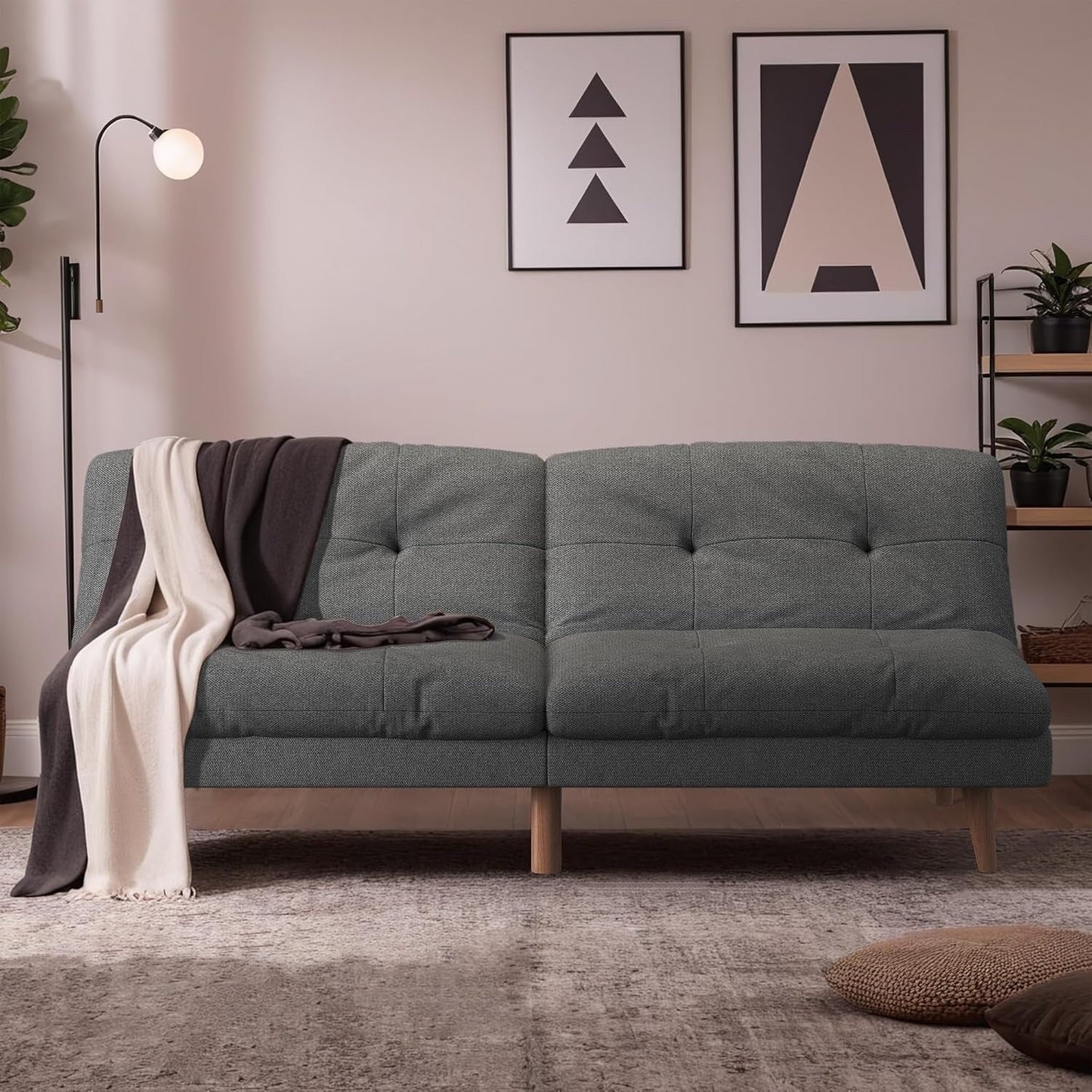 Divano letto futon trasformabile con schienale regolabile - Divano letto imbottito per soggiorno, tessuto grigio