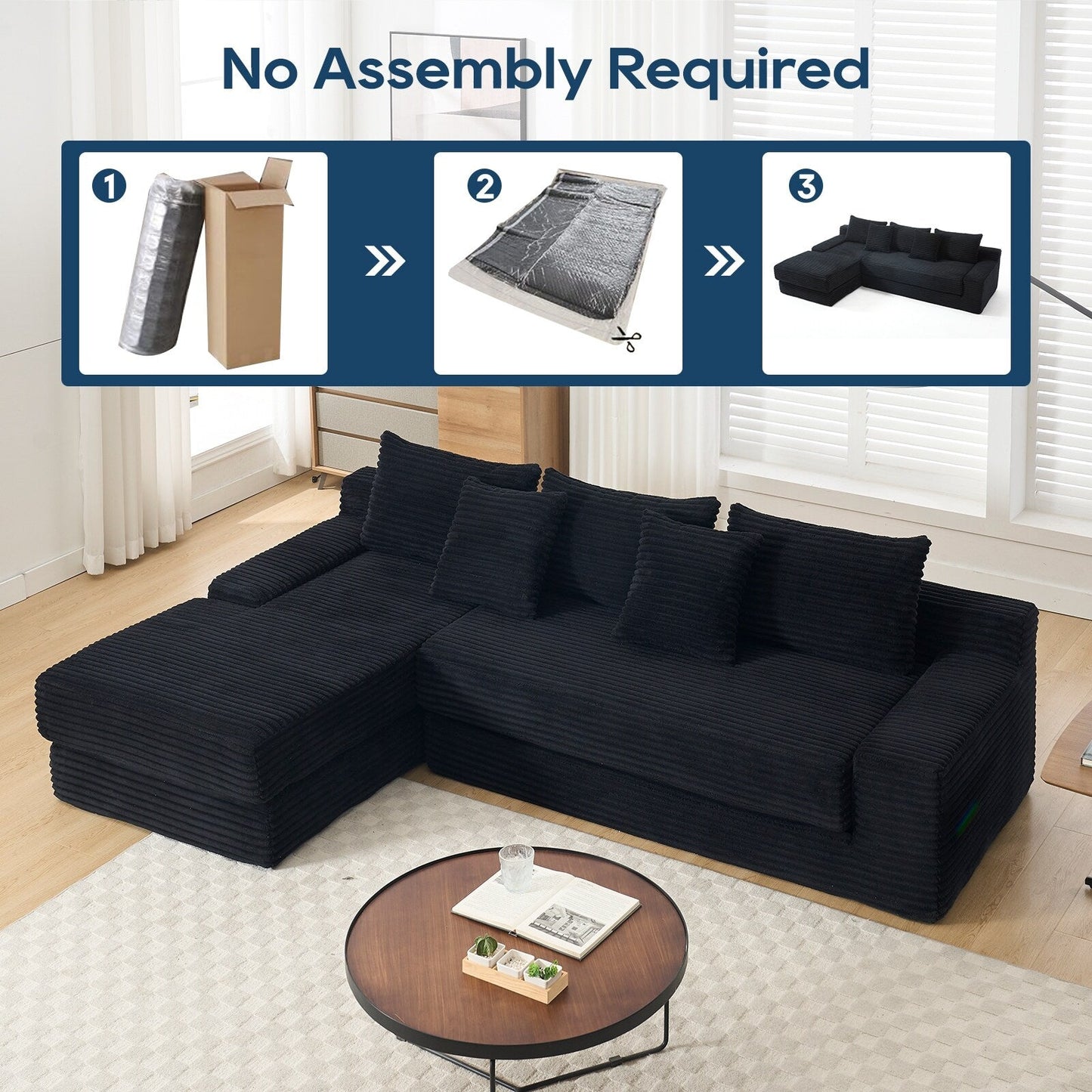 Divano componibile a L in velluto a coste, divano modulare a 3 posti con struttura in acciaio per camere da letto e home theater