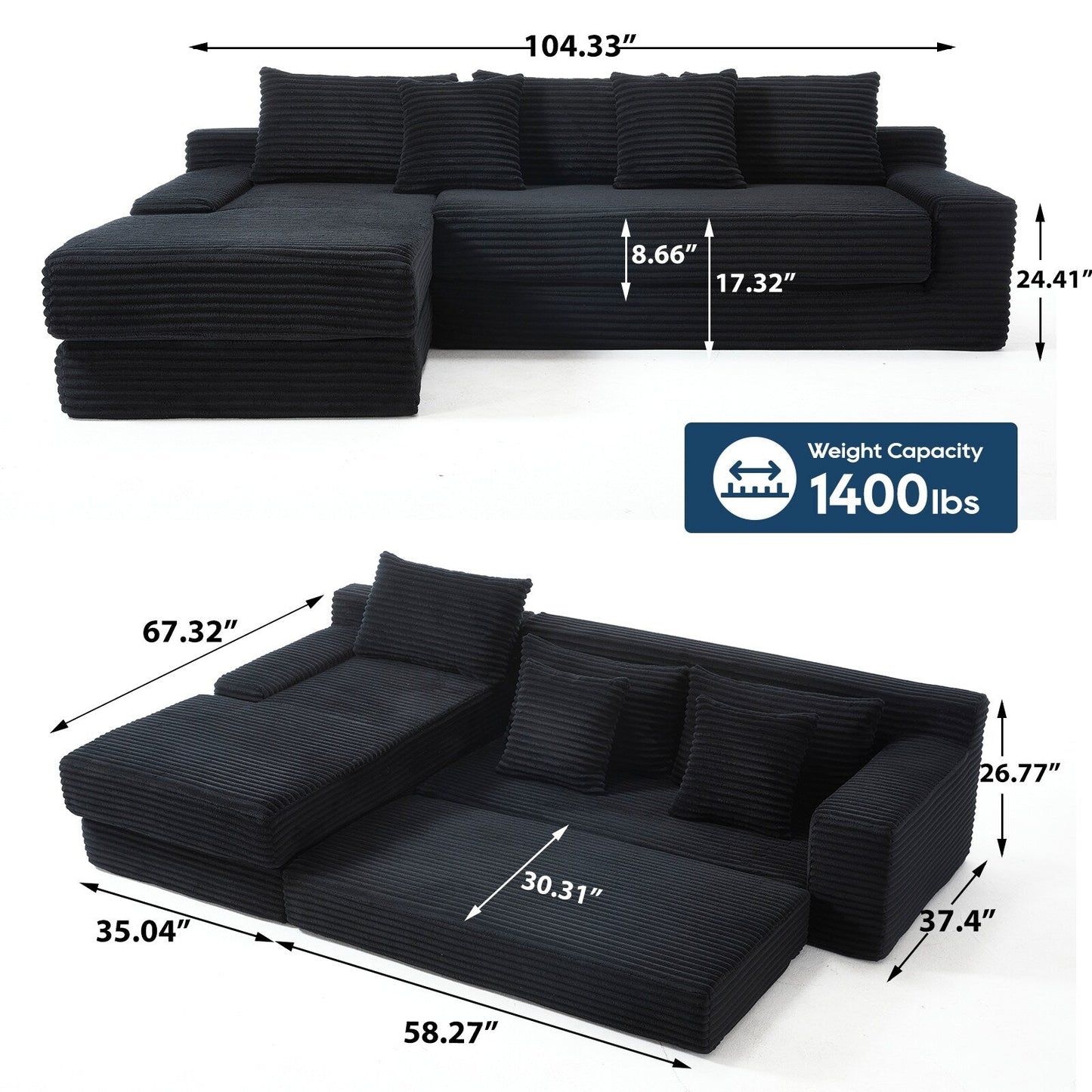 Divano componibile a L in velluto a coste, divano modulare a 3 posti con struttura in acciaio per camere da letto e home theater