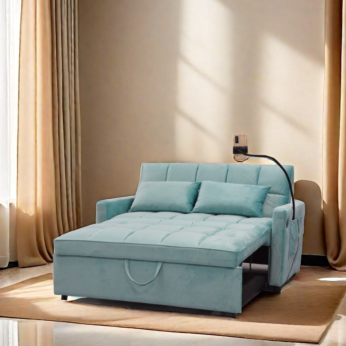 Divano letto trasformabile con porta telefono