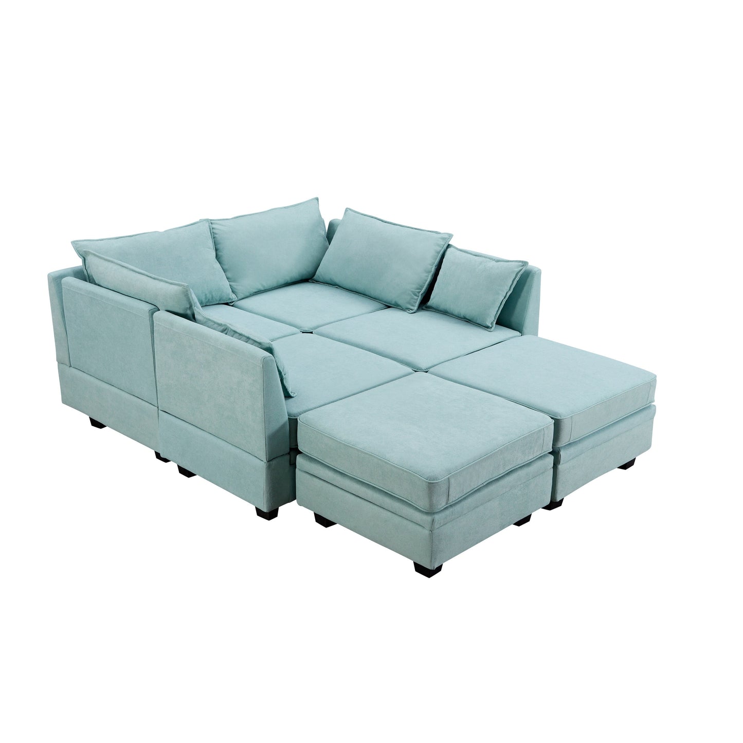Divano componibile modulare a forma di U trasformabile con pouf contenitore e chaise longue reversibile per soggiorno