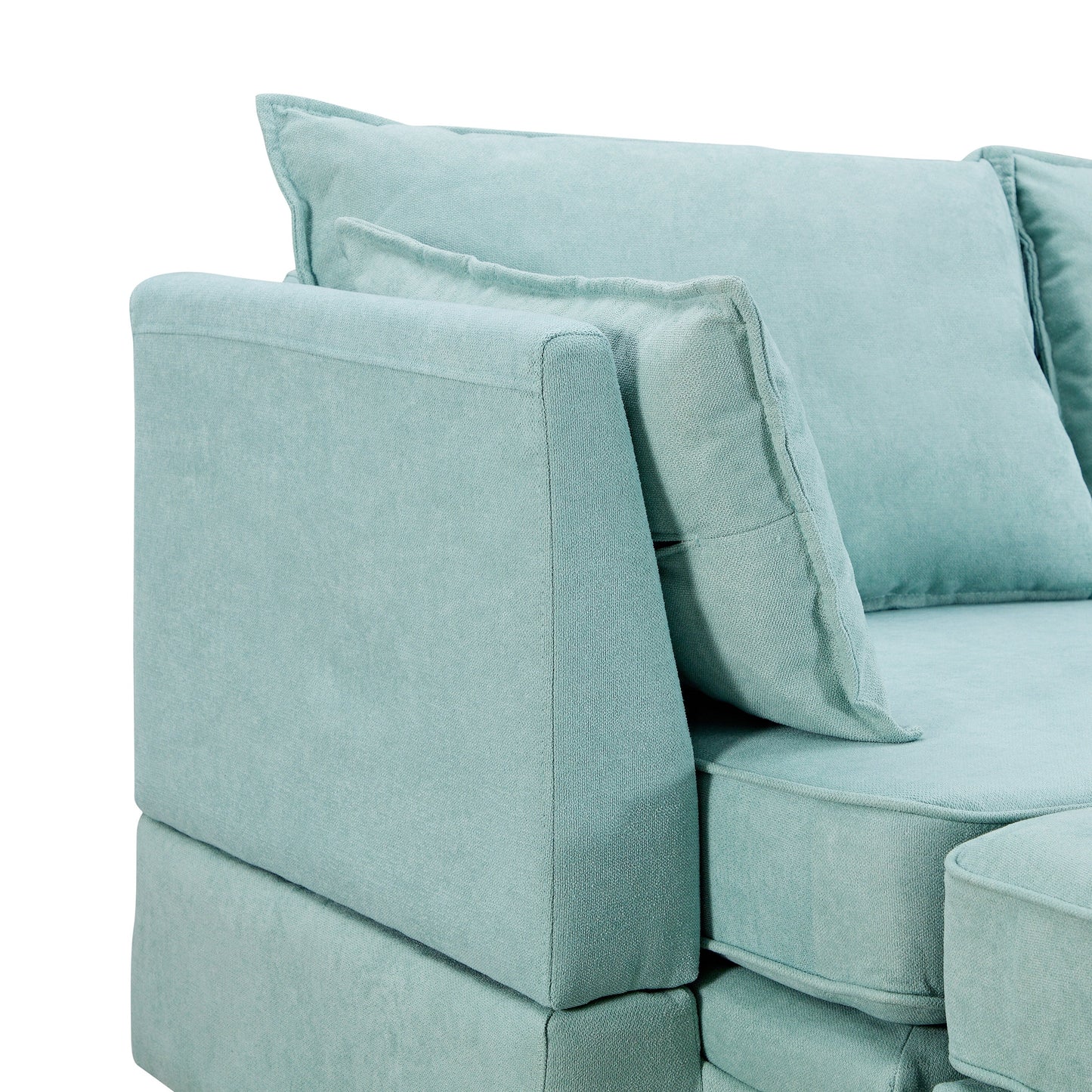 Divano componibile modulare a forma di U trasformabile con pouf contenitore e chaise longue reversibile per soggiorno