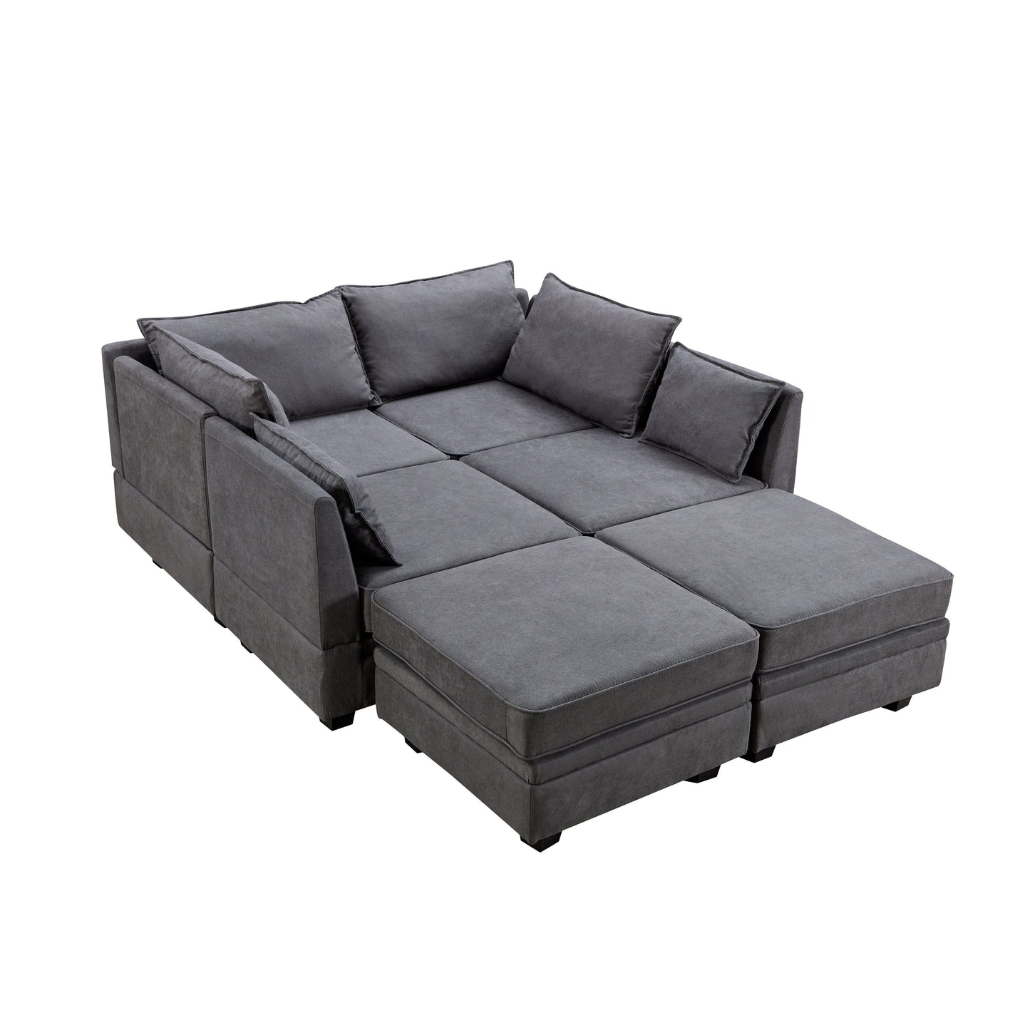 Divano componibile modulare a forma di U trasformabile con pouf contenitore e chaise longue reversibile per soggiorno