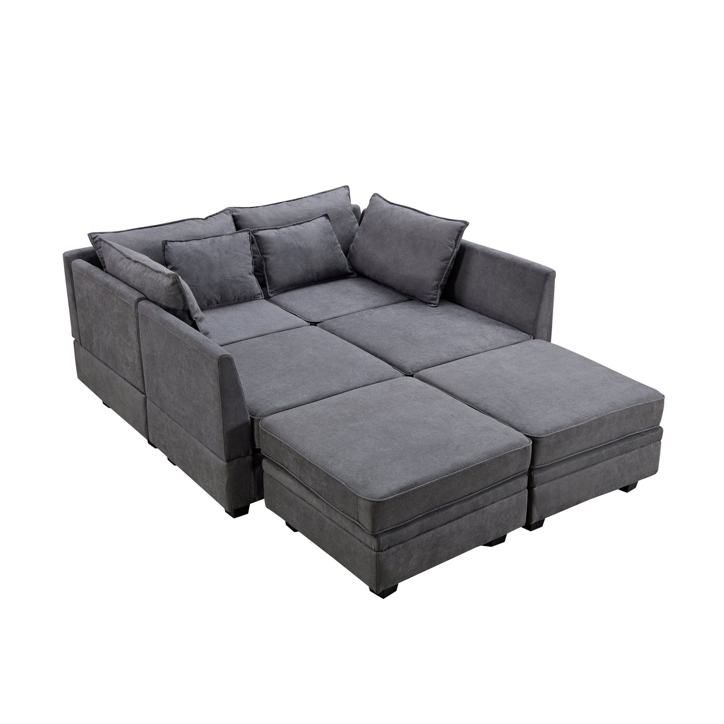 Divano componibile modulare a forma di U trasformabile con pouf contenitore e chaise longue reversibile per soggiorno
