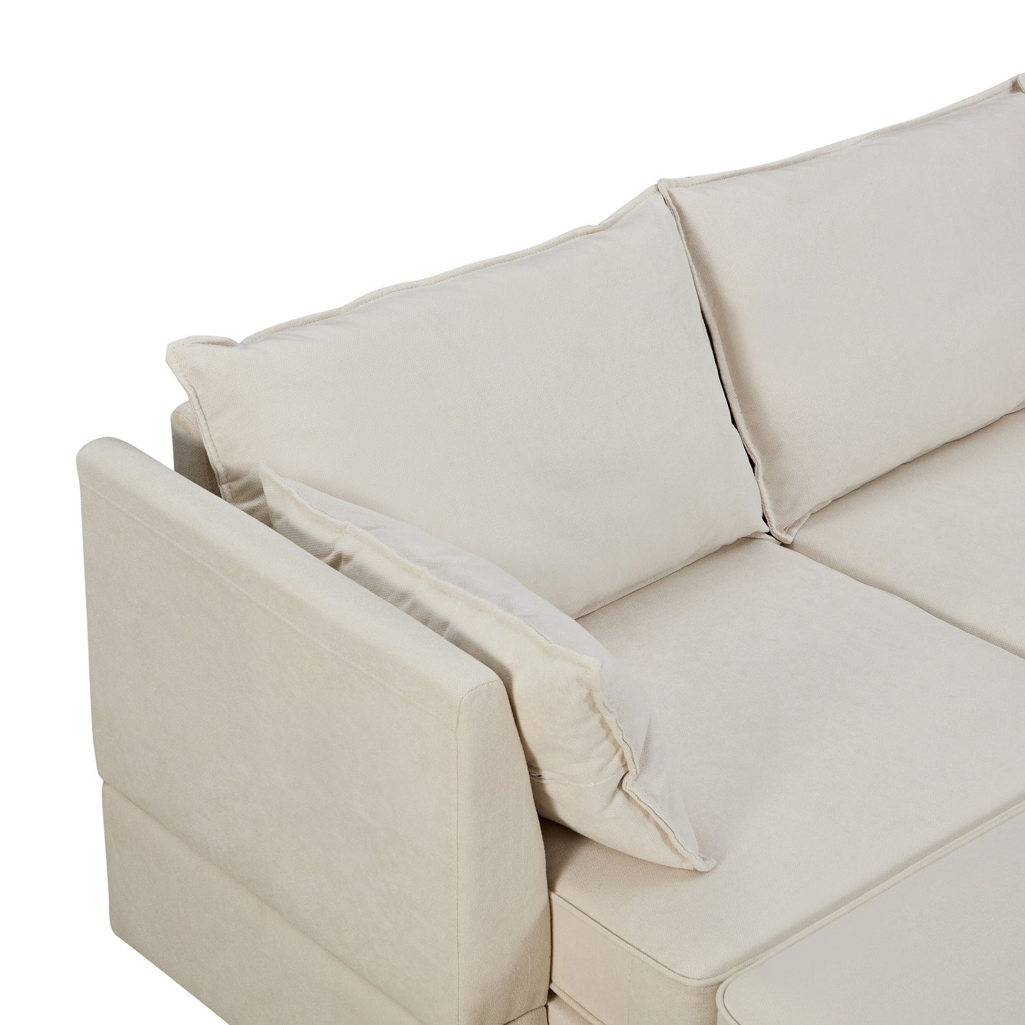 Divano componibile modulare a forma di U trasformabile con pouf contenitore e chaise longue reversibile per soggiorno