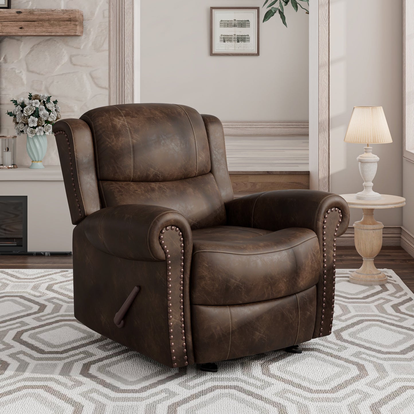 Poltrona reclinabile a dondolo con braccioli arrotolati extra large Copper Grove Dilsen