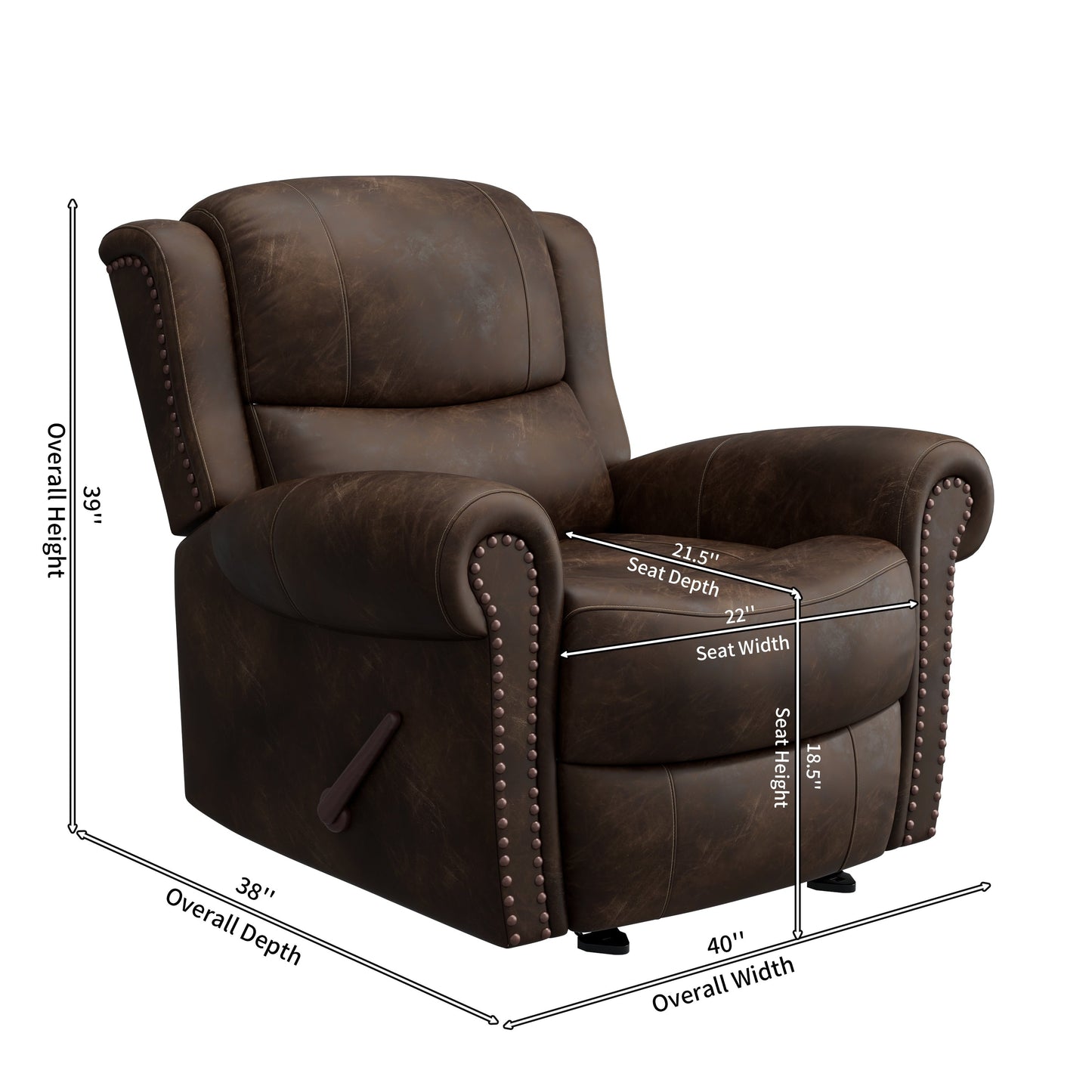 Poltrona reclinabile a dondolo con braccioli arrotolati extra large Copper Grove Dilsen