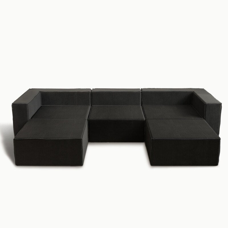 Modulo in velluto a coste con due divani a compressione pouf