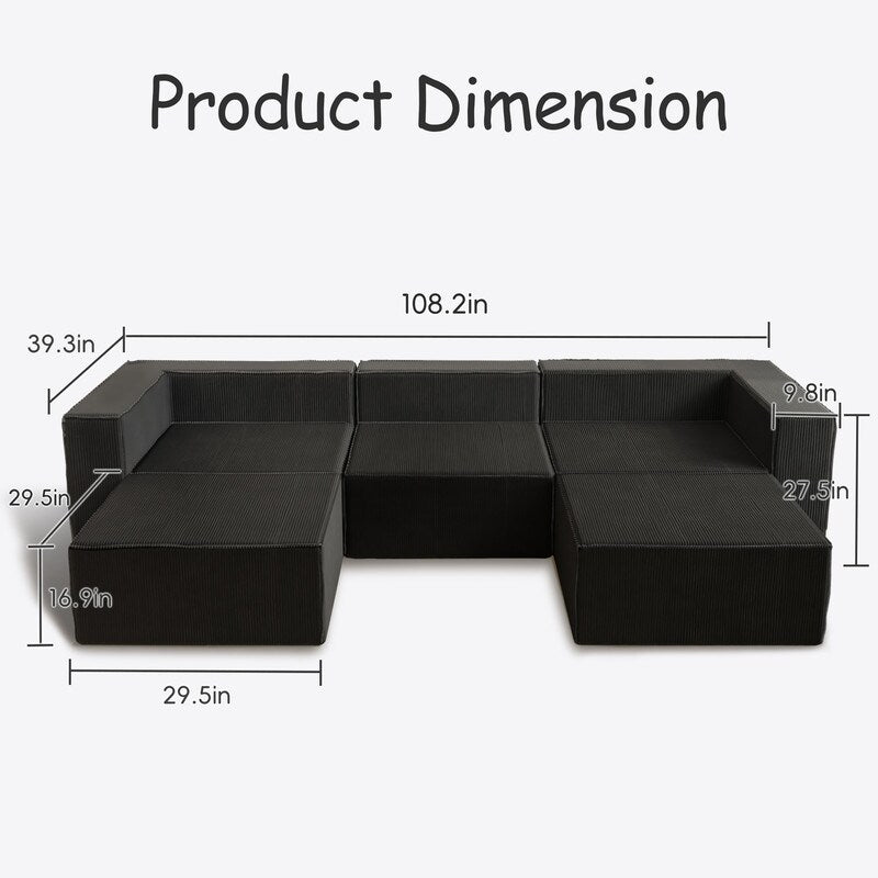 Modulo in velluto a coste con due divani a compressione pouf