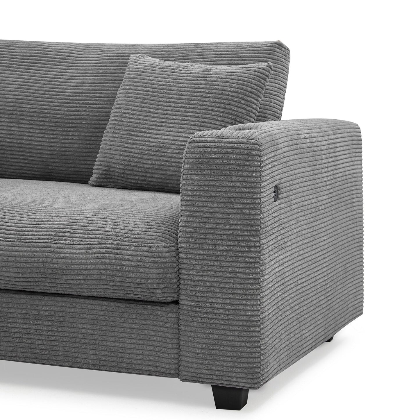 Divano componibile in velluto a coste, divano a forma di L con porta di ricarica USB, portabicchieri, divano letto con seduta profonda e chaise longue da 50 cm