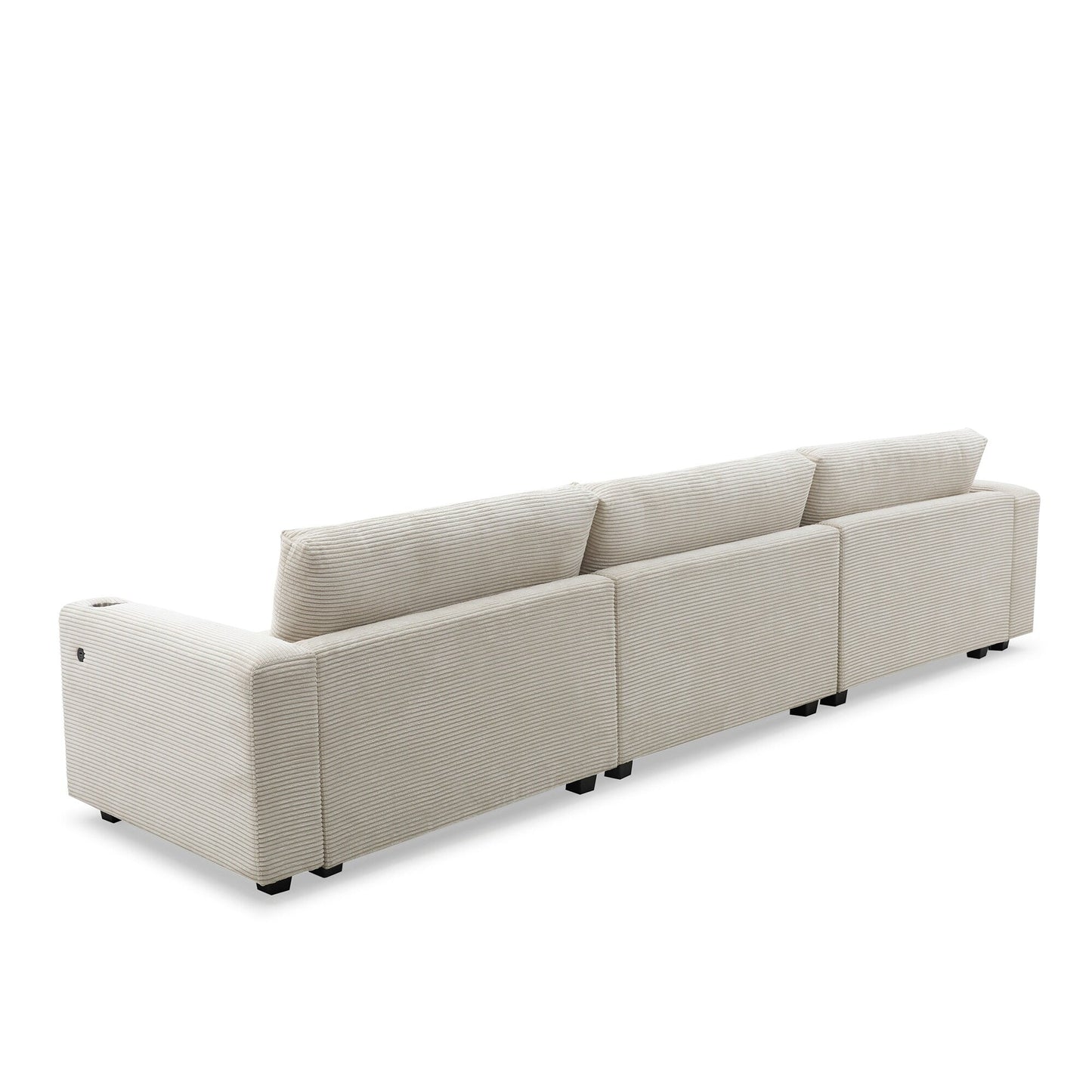 Divano componibile in velluto a coste, divano a forma di L con porta di ricarica USB, portabicchieri, divano letto con seduta profonda e chaise longue da 50 cm