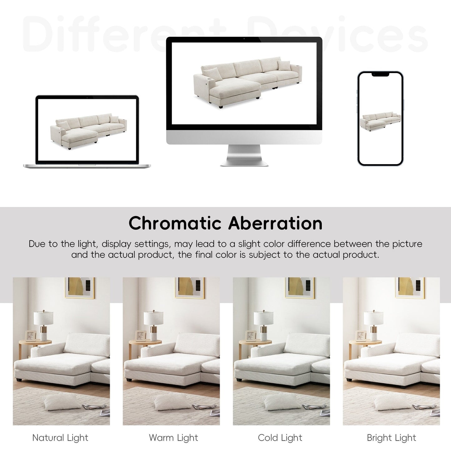 Divano componibile in velluto a coste, divano a forma di L con porta di ricarica USB, portabicchieri, divano letto con seduta profonda e chaise longue da 50 cm