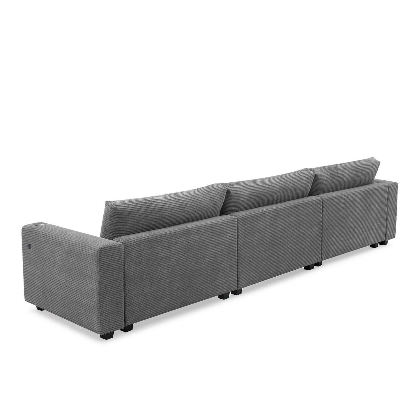 Divano componibile in velluto a coste, divano a forma di L con porta di ricarica USB, portabicchieri, divano letto con seduta profonda e chaise longue da 50 cm