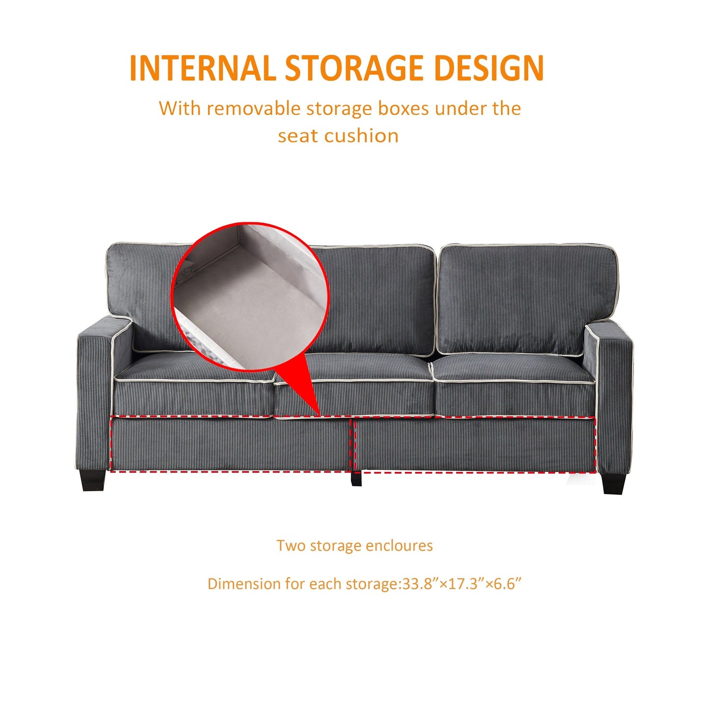 Divano in velluto a coste con contenitore rimovibile - Modern Living Spaces