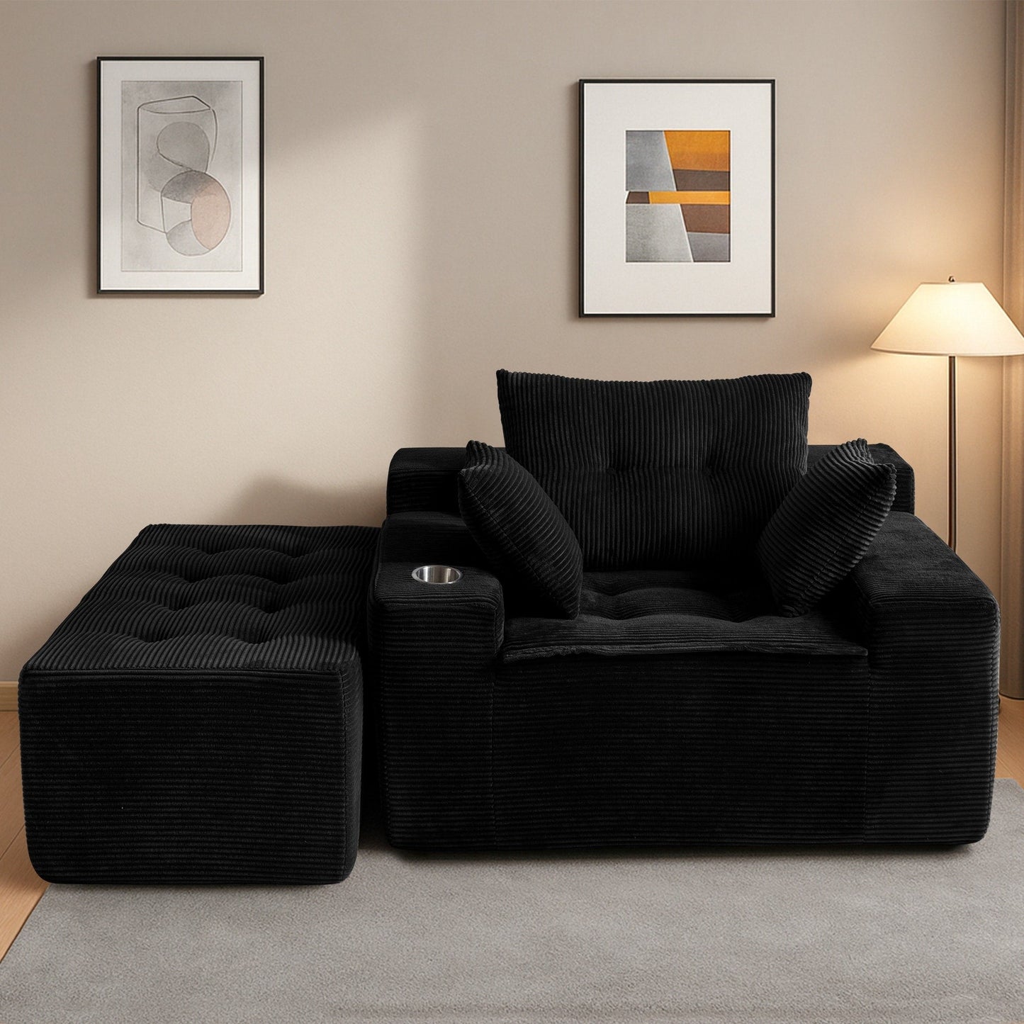 Divano imbottito in memory foam con pouf imbottito in velluto a coste - 48,4Lx67,7Wx24,4H
