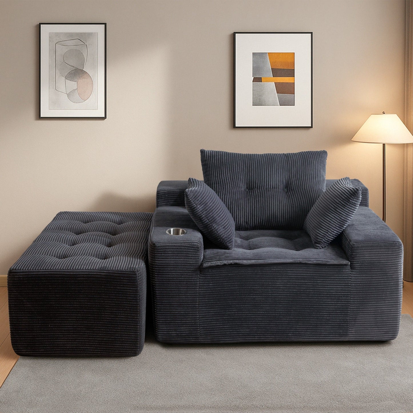 Divano imbottito in memory foam con pouf imbottito in velluto a coste - 48,4Lx67,7Wx24,4H