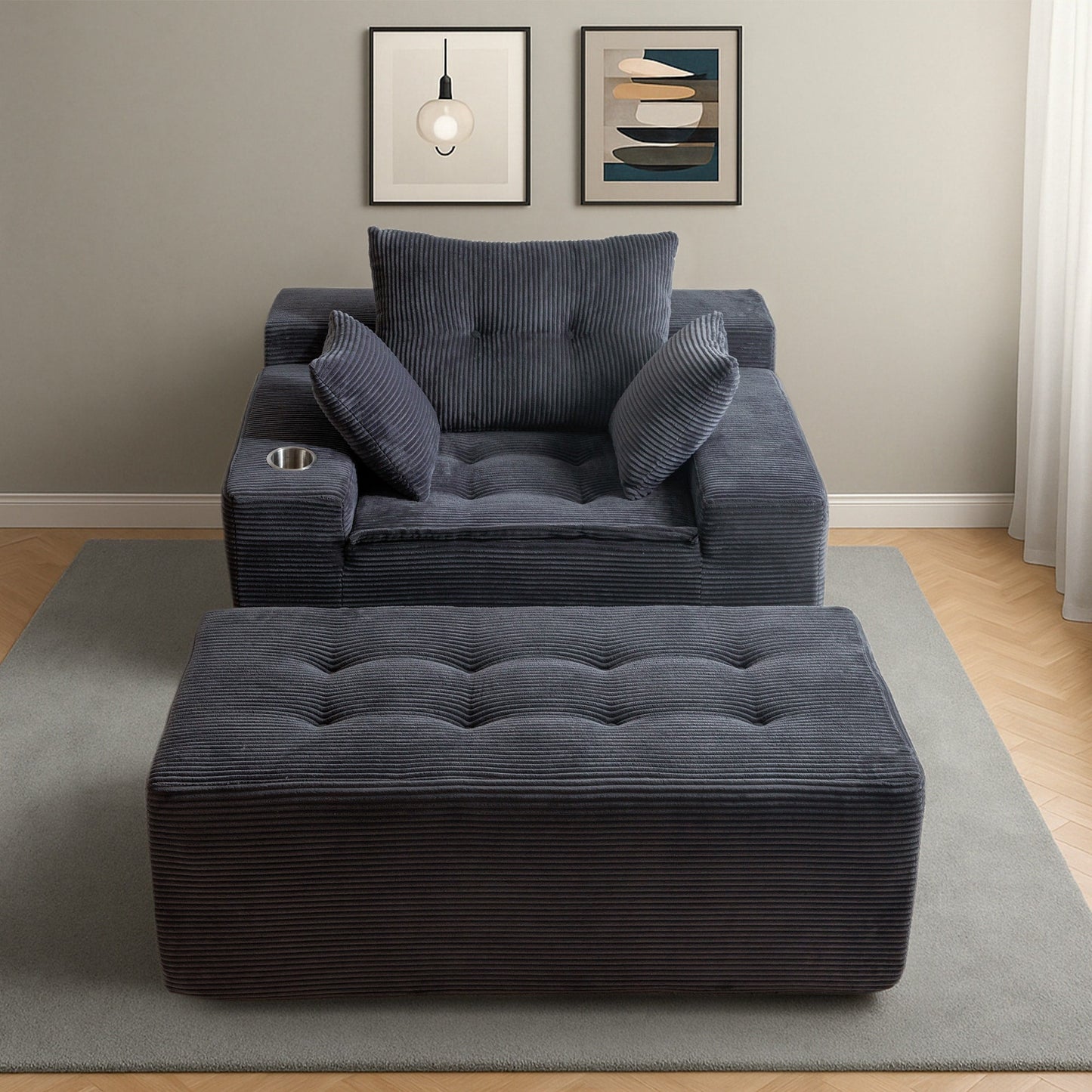 Divano imbottito in memory foam con pouf imbottito in velluto a coste - 48,4Lx67,7Wx24,4H