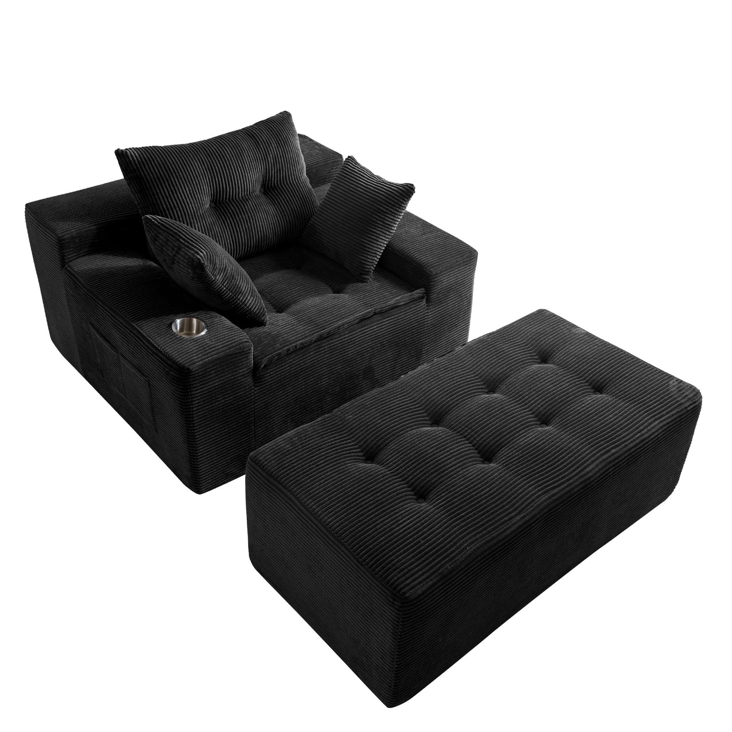 Divano imbottito in memory foam con pouf imbottito in velluto a coste - 48,4Lx67,7Wx24,4H