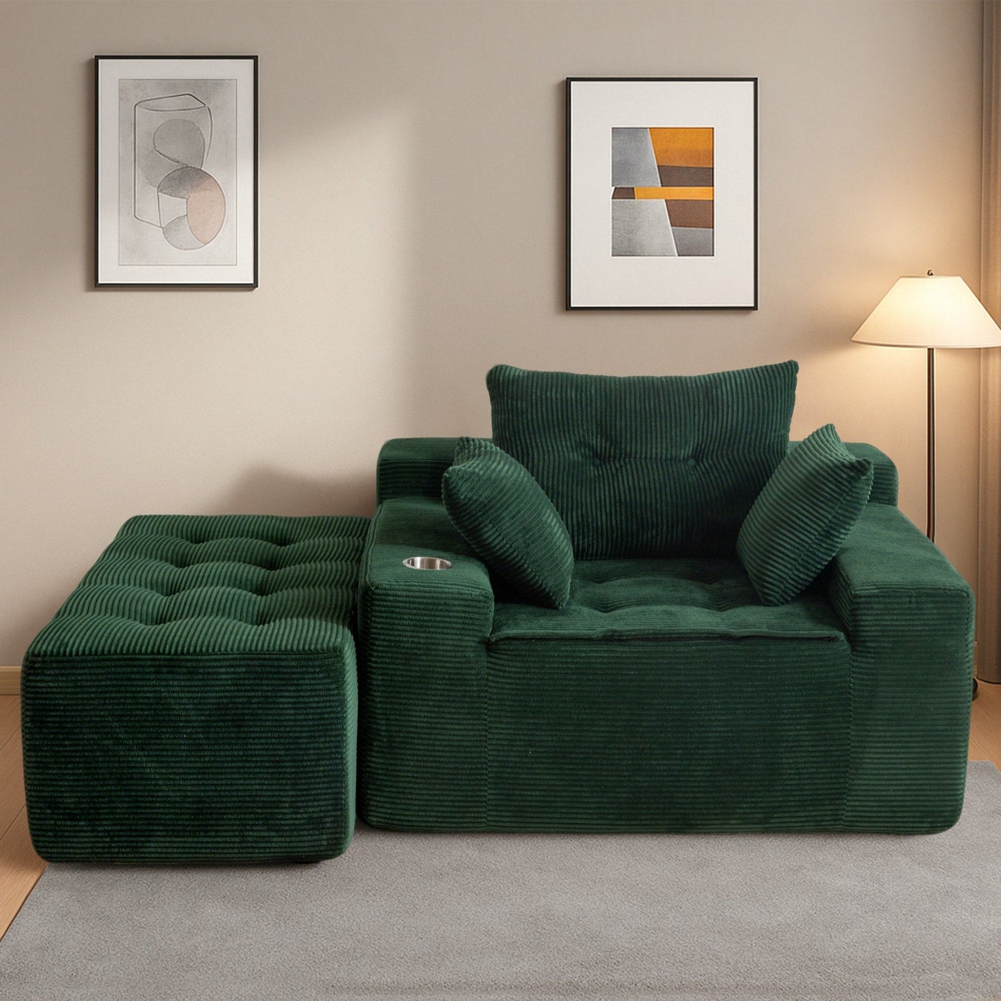Divano imbottito in memory foam con pouf imbottito in velluto a coste - 48,4Lx67,7Wx24,4H