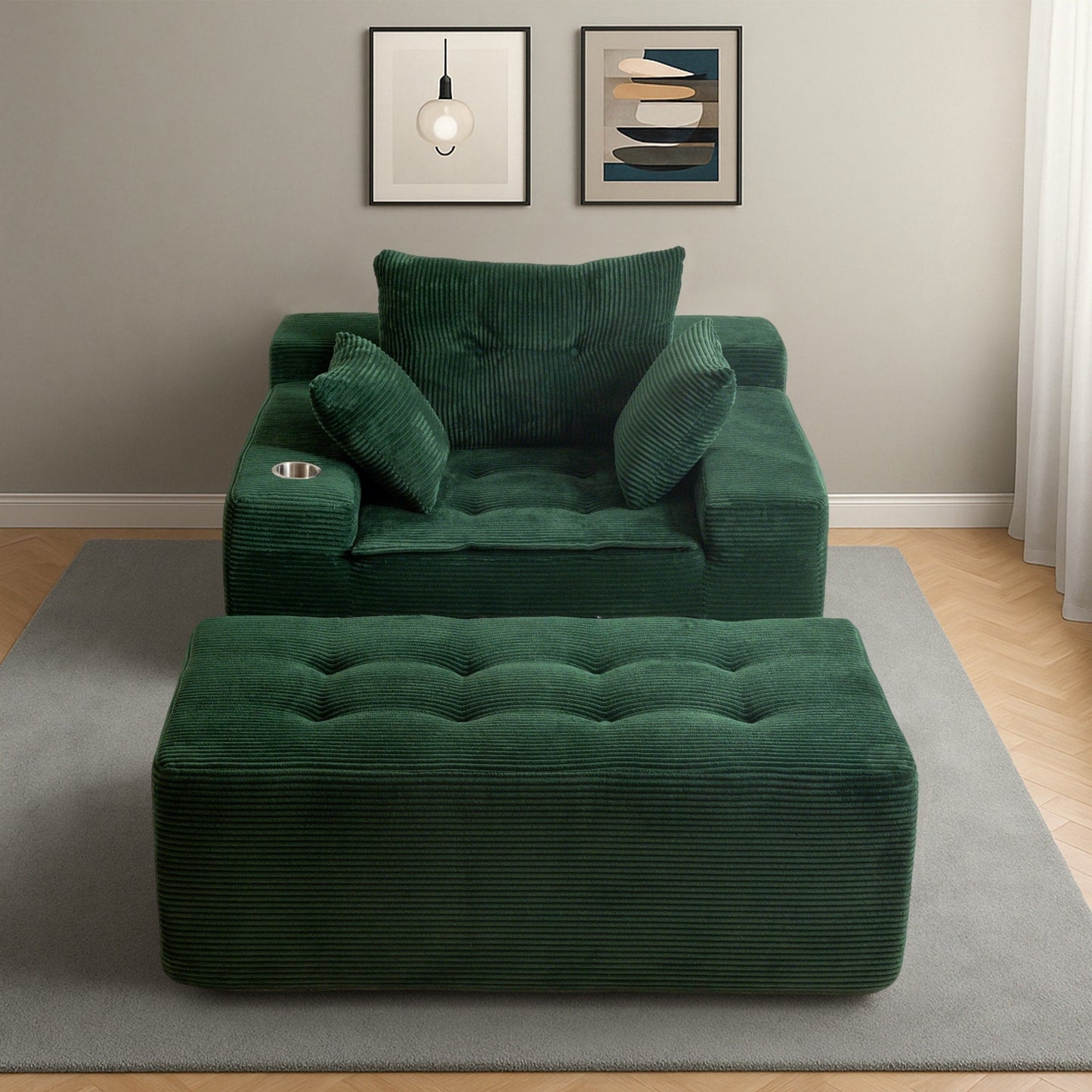 Divano imbottito in memory foam con pouf imbottito in velluto a coste - 48,4Lx67,7Wx24,4H