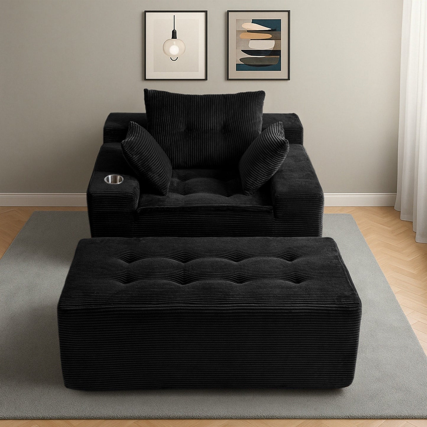 Divano imbottito in memory foam con pouf imbottito in velluto a coste - 48,4Lx67,7Wx24,4H