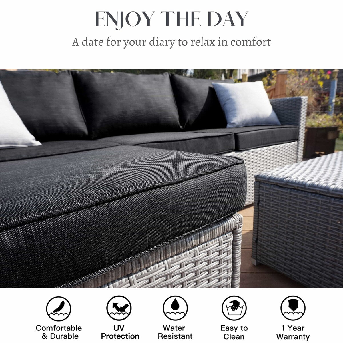 Set da conversazione per patio in vimini per tutte le stagioni, 3 pezzi, componibile per esterni, beige
